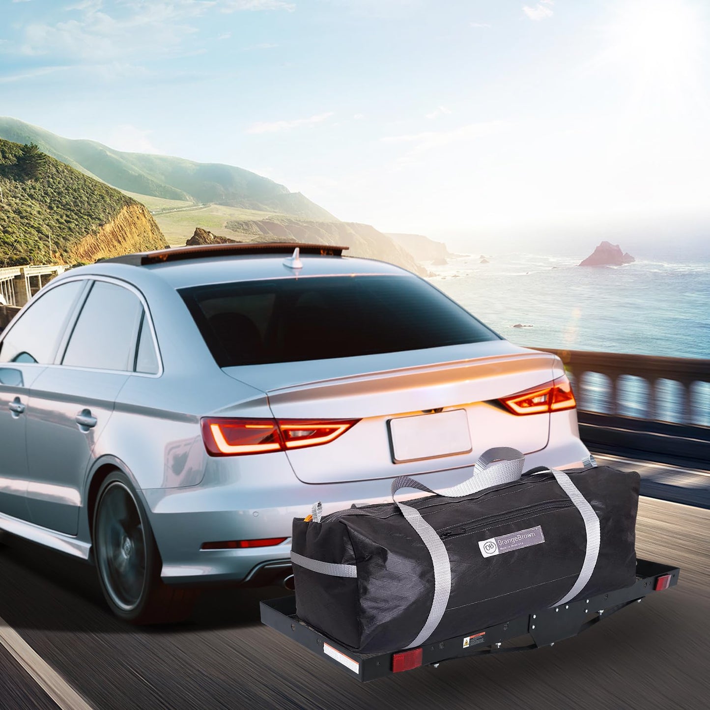 GarveeTech 750 Lbs Hitch Mount Cargo Carrier Basket 60" x19" x 6", Rear Luggage Rack Basket Fits 2" Receiver for Car Camping Traveling, Black Cargo Carrier Basket