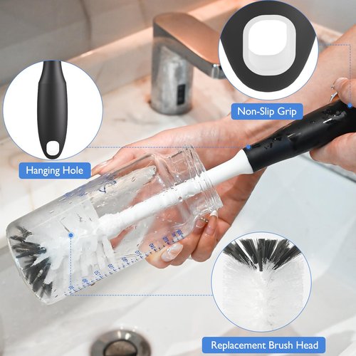Baby Bottle Cleaning Brush with Replaceable Brush Head, Long Handle Water Bottles, Cup and Glass Brushes Cleaner for Washing and Scrubbing, Replacement Brush Head, 4 Pack
