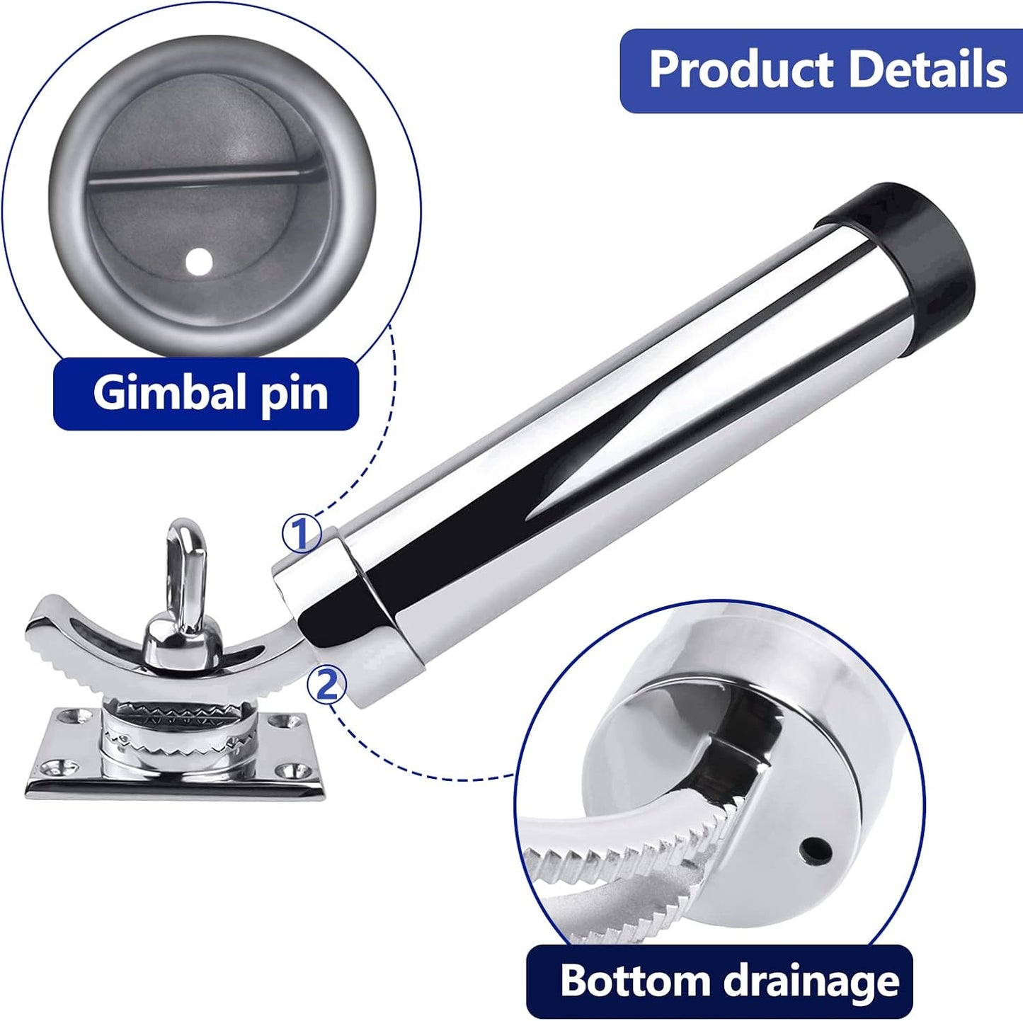 All Angle Deck-Mount Adjustable Fishing Rod Holder - 360° Adjustable - Flange Mount 90 Degrees, Marine Quality