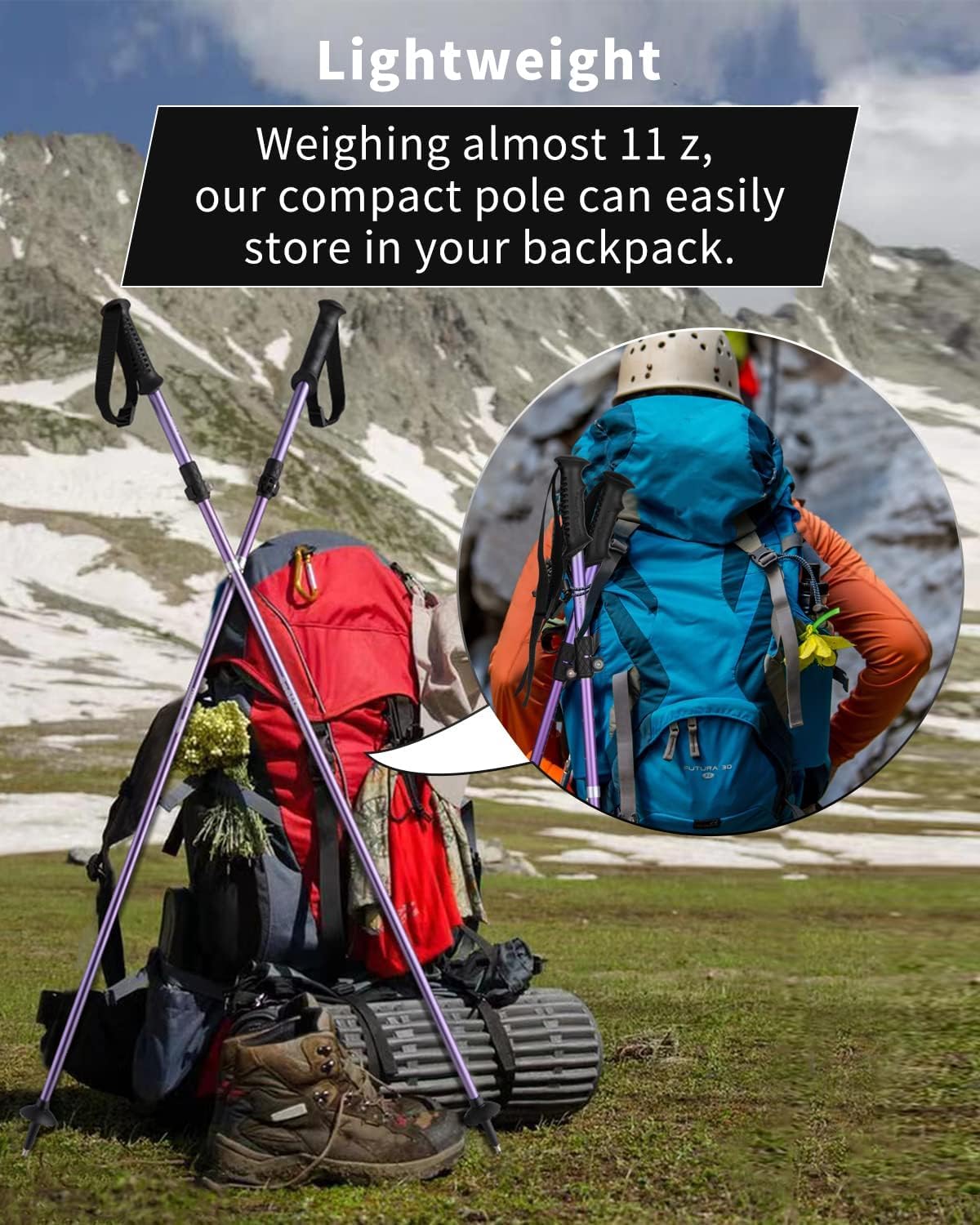 AISUNOUTDOOR Trekking Walking Hiking Poles or Sticks Aluminum Lightweight Collapsible for Men Women for Climbing 2 Pack Adjustable Gear with One Free Disposable Raincoat