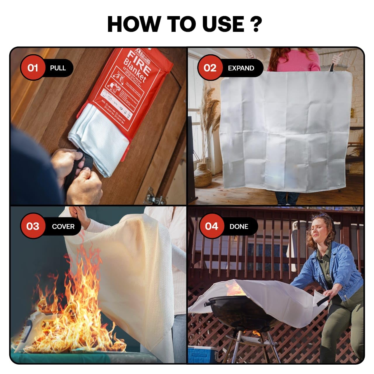 HD FLAME GUARD Comprehensive Fire Safety Kit | 2 Fire RED Blankets, Goggles, Hooks, Gloves | 40x40 INCH Size | Convenient Alternative to Bulky Extinguishers | Ensure Safety Effortlessly