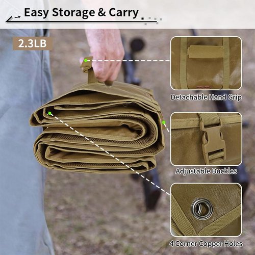 Shooting Mats Prone Padded, Extra Large Portable Roll Up Folded Waterproof Non-Slip Tactical Shooting Mat with Thickened Cotton Padding, Bipod Holder & 2 Accessory Pockets for Range Shooting Hunting