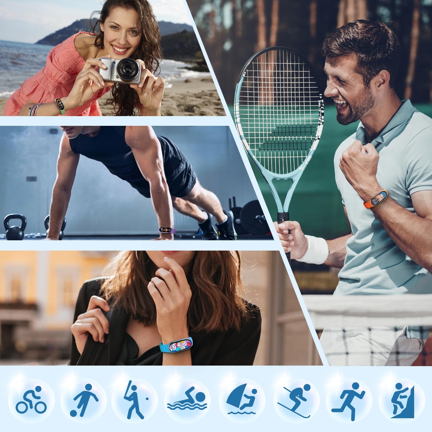 8-Pack Mi Band 10/9/8 Strap, Soft TPU Replacement Watch Bands with Secure Anti-Loss Clasp, Comfortable Sport Wrist Straps for Xiaomi Mi Smart Band 10/9/8 (8 Colors)