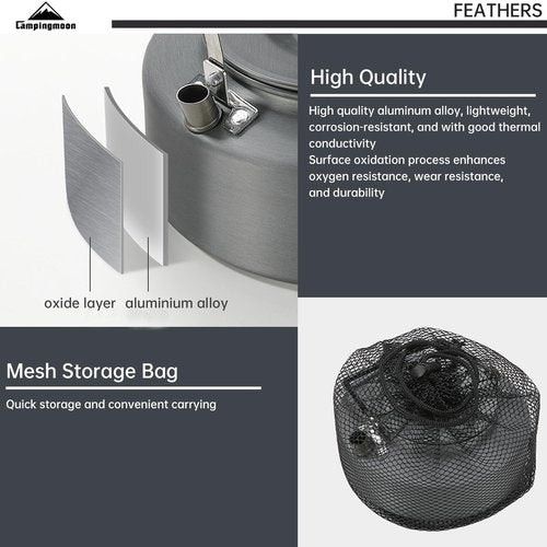 Campingmoon Camping Tea Kettle Portable Camp Coffee Tea Pot Lightweight Aluminum Water Boiler for Backpacking Picnic Fishing 0.8L