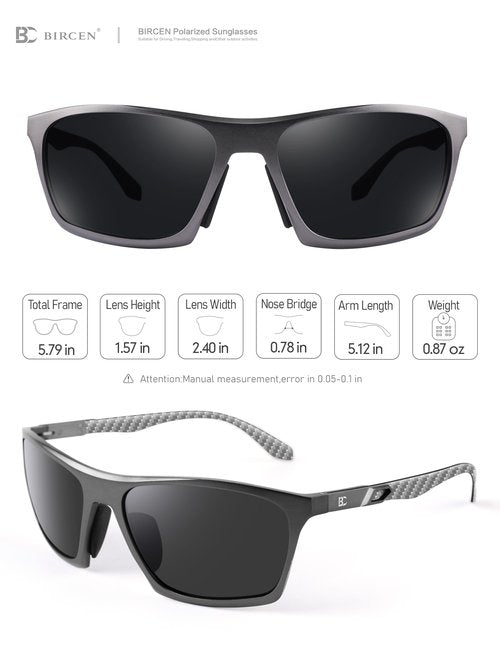 BIRCEN Men Sunglasses Polarized UV-Protection: Carbon Fiber Wrap Around Black Sport Shades for Mens Driving Fishing Golf, Large, B-grey/Black