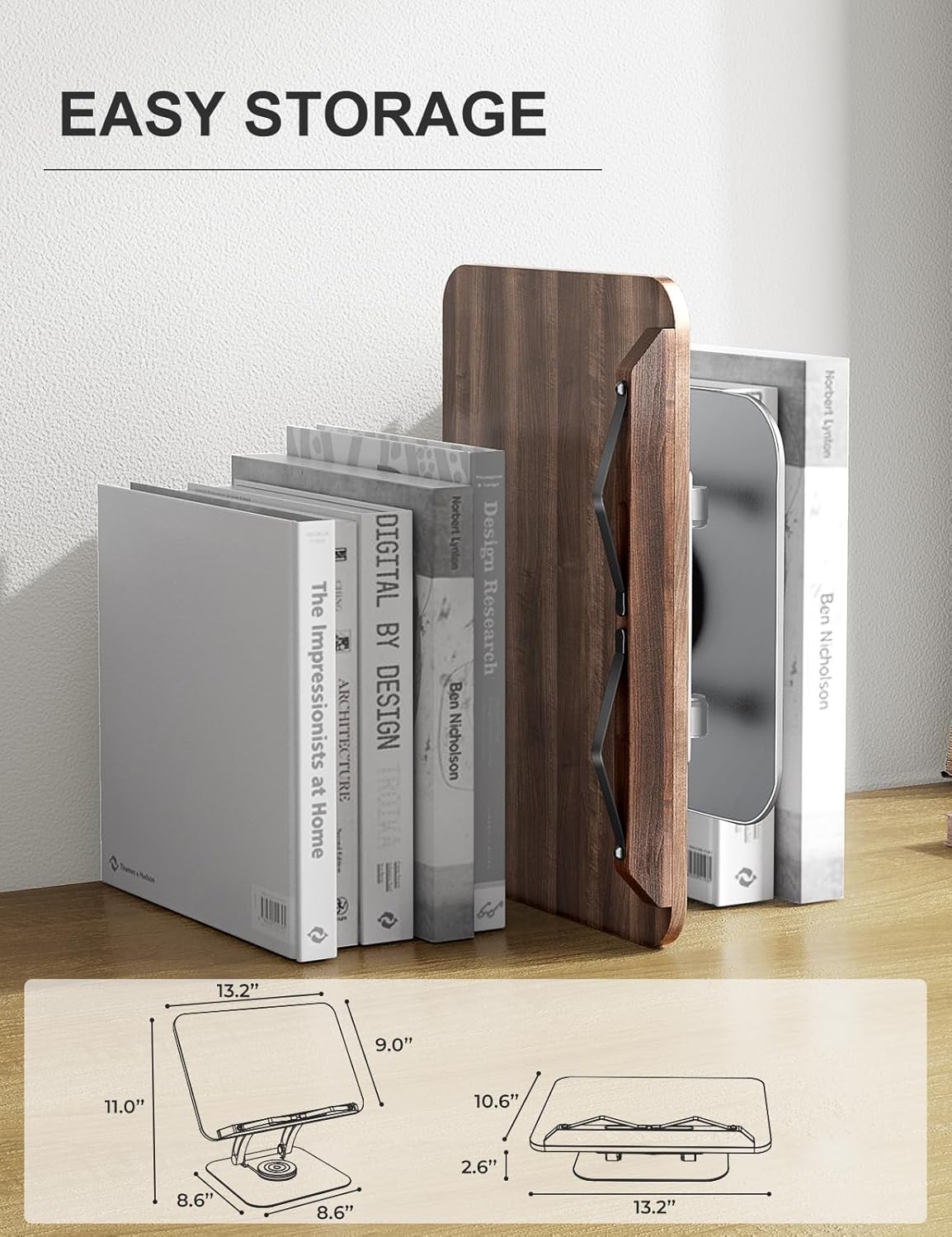 Tounee Book Stand for Reading, Adjustable Book Holder with 360° Swivel Base, Foldable Cookbook Stand Recipe Book Holder with Elastic Page Clips for Music Scores, Recipe, Tablet, Laptop-Gray