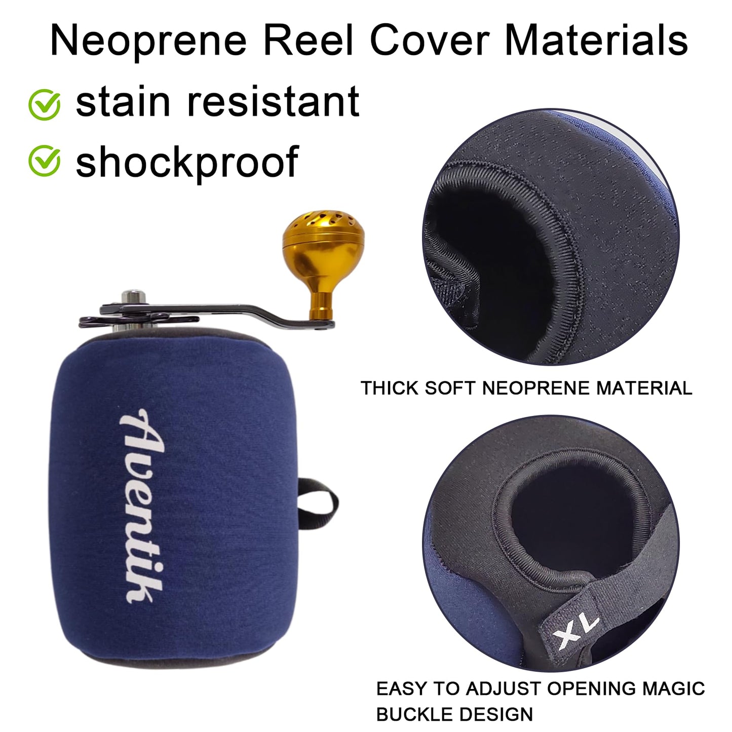 Aventik Neoprene Fishing Reel Cover Pouch Round Baitcasting Trolling Reels Storage Conventional Reel Cover Durable Soft Protection (Black/Red, XL:5.1''Width x 3.5''Diameter)