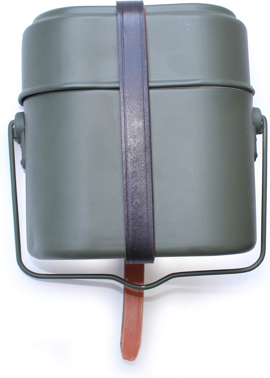 ANQIAOGreen Collectibles WWII WW2 German M31 Mess Kit Tin with Leather Strap Dinner Box 3 Parts in 1