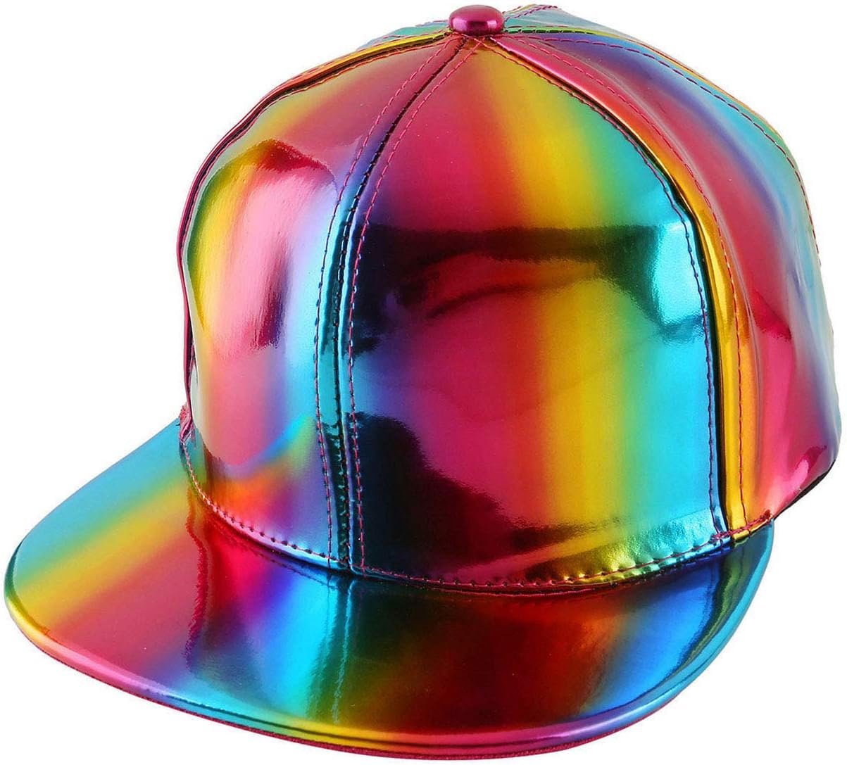 FALETO Adjustable Shiny Holographic Baseball Cap Rainbow Reflective Hip Hop Rave Hat Metallic Casual Cap