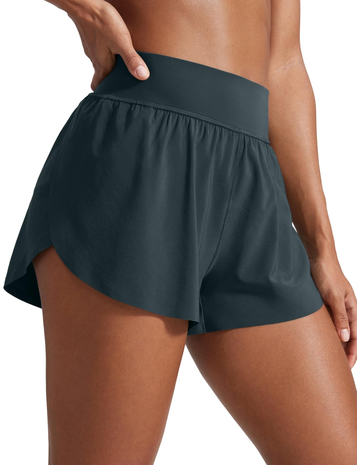 CRZ YOGA High Waisted Split Running Shorts for Women 3" - Comfy Mesh Liner for Workout Athletic GymTrack Quick Dry Melanite Medium