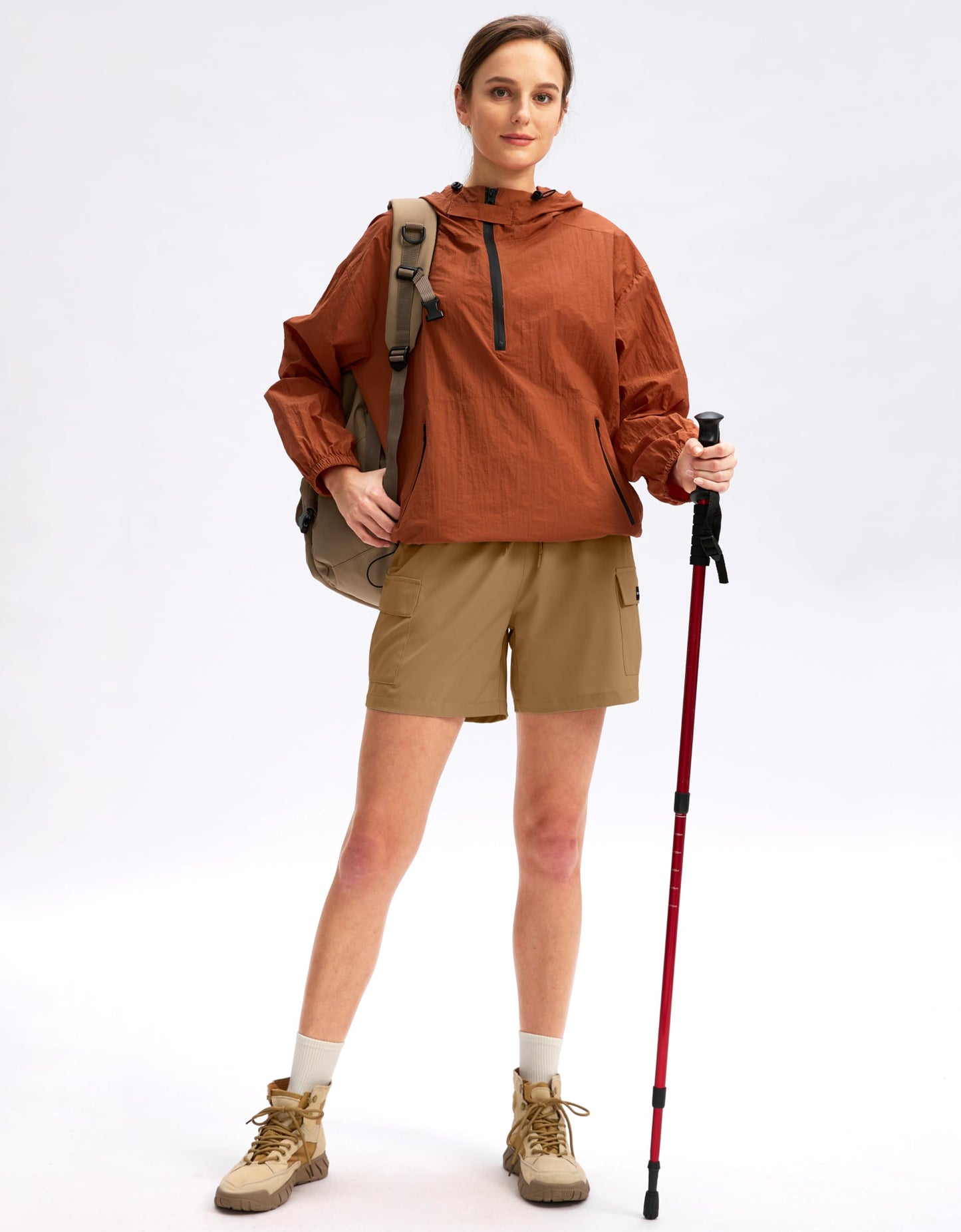 SANTINY Women's 5''/ 7''/9'' Hiking Cargo Shorts Quick Dry Lightweight Summer Shorts for Women Athletic Golf Zipper Pockets(Dark Khaki_L)
