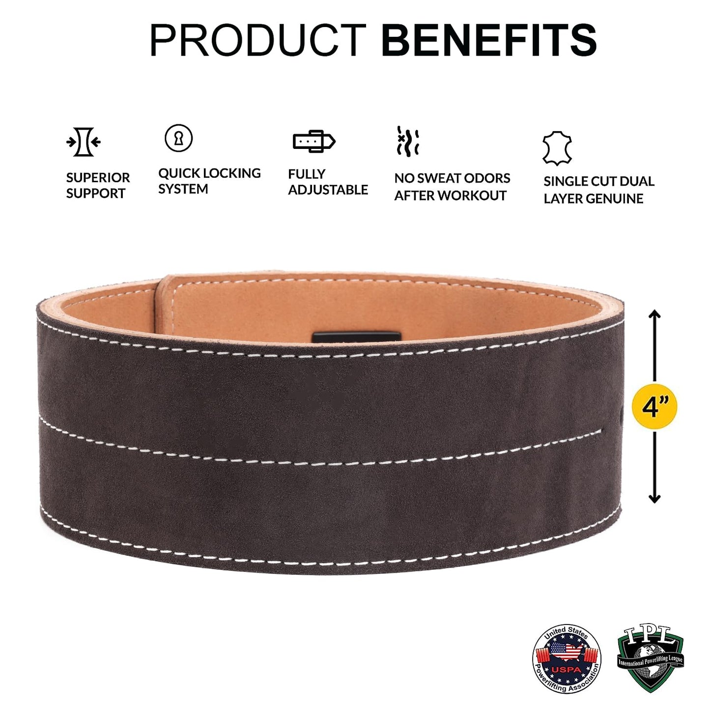 TOUGERJOY 10MM Weight Power Lifting Leather Lever Pro Belt Gym Training Black-Weightlifting Belt for Men and Women – Support Back and Core During Heavy Powerlifting Deadlifts and Squats