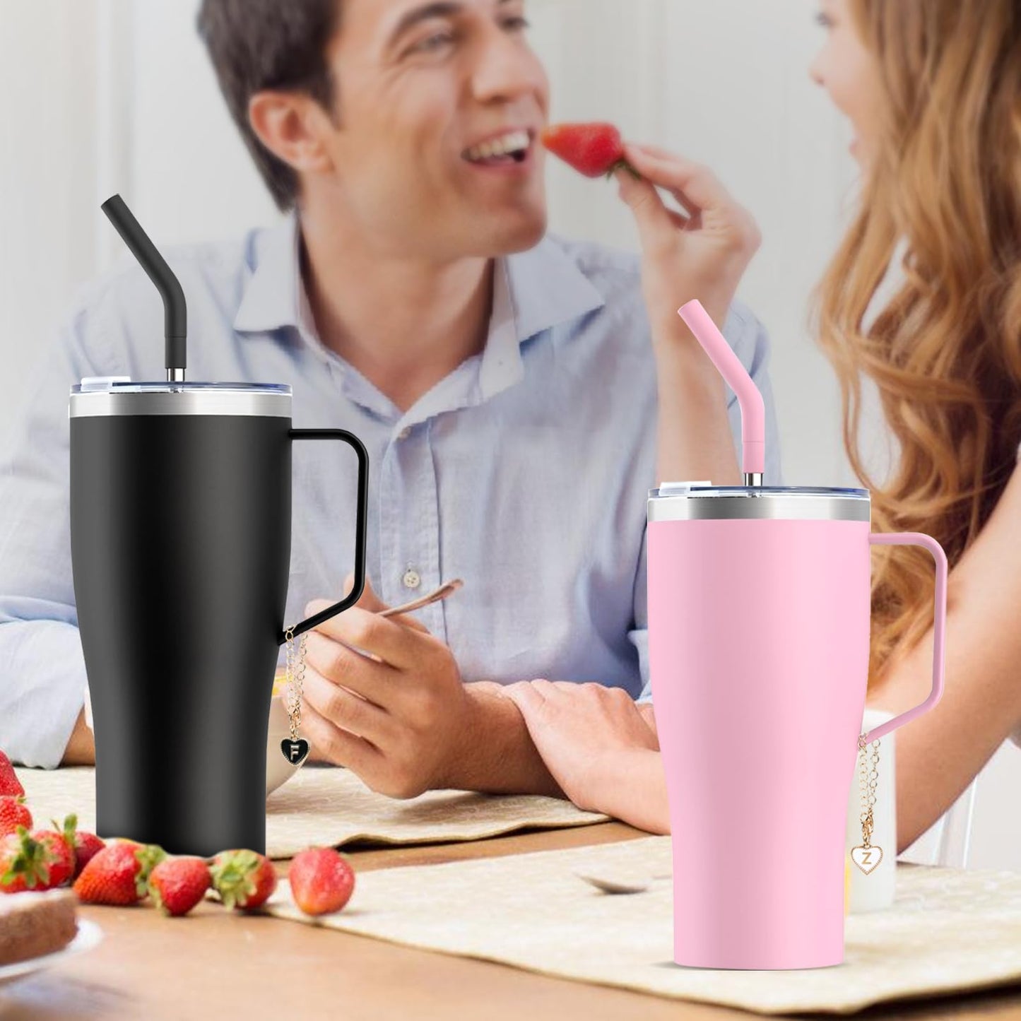 ibeacos Personalized Gifts for Women 2PCS Initial Letter Charm for Stanley Cup Accessories,Stainless Steel Name Letter Charm for Stanley/Simple Modern Tumbler 40 oz,Great gifts for Mother's Day