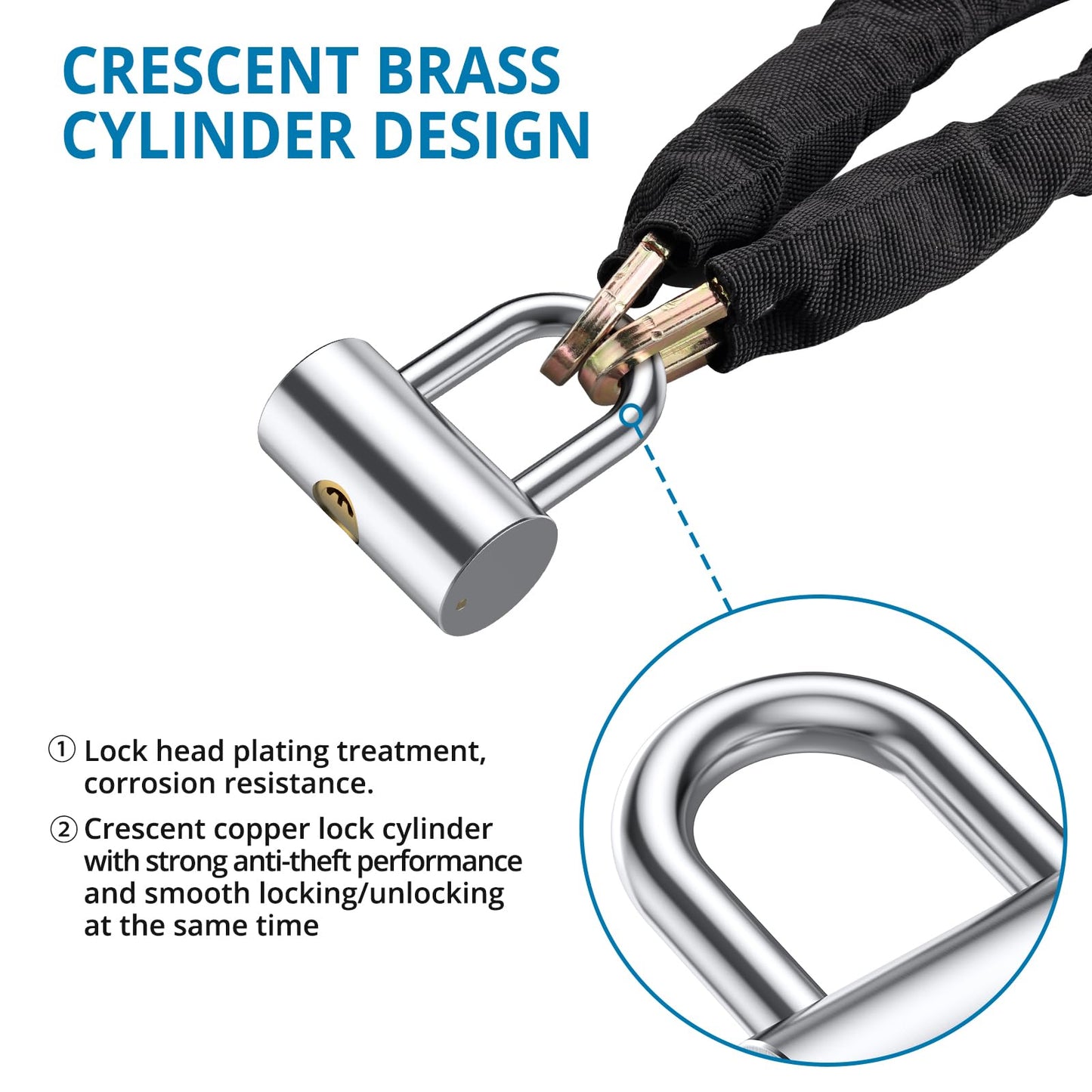 AUTOUTLET U-Lock Chain Lock, Full Metal U-Lock Chain Set with Crescent Copper Lock Cylinder for Motorcycle, Bicycle, and Trailer Security