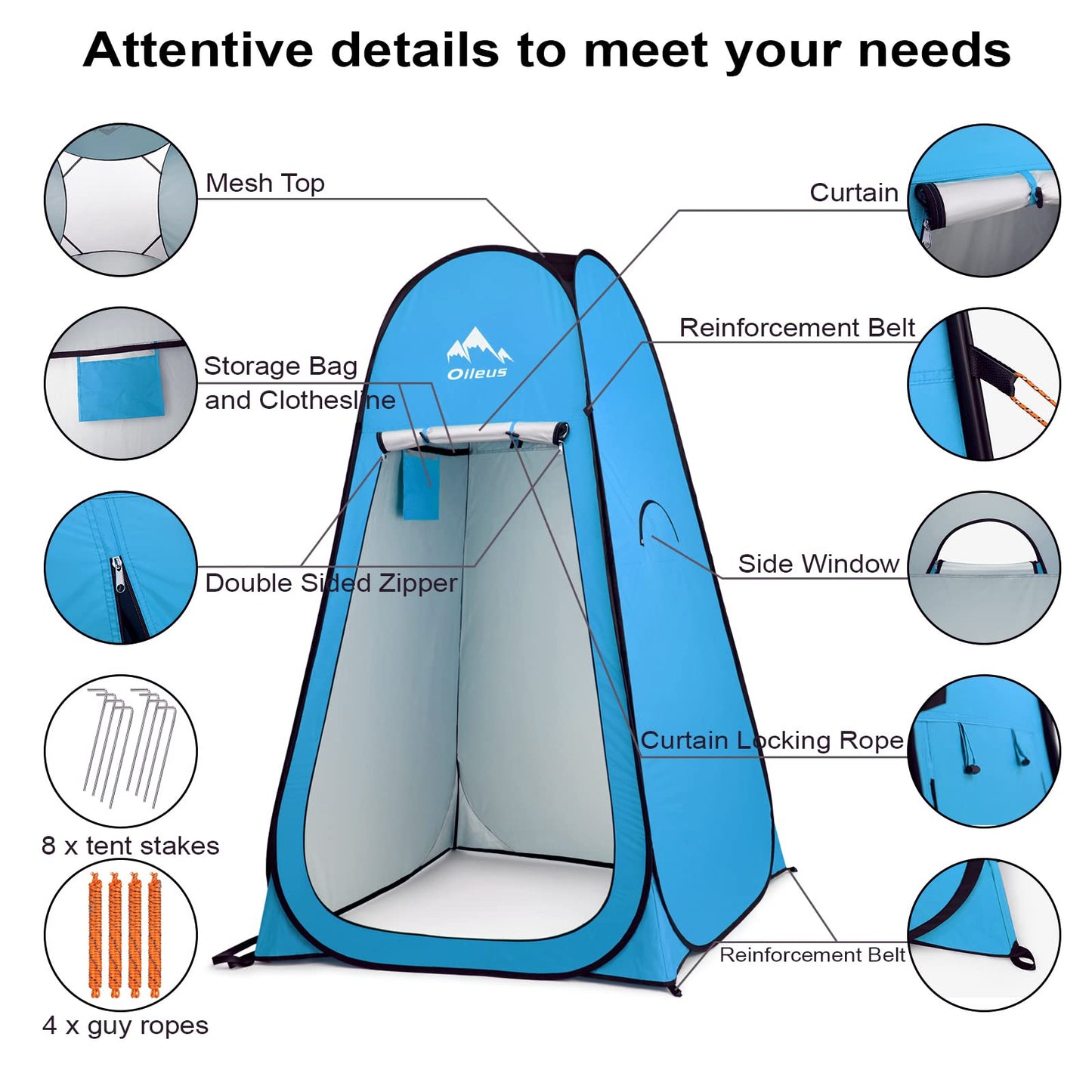 Oileus Pop Up Privacy Tent - Portable Shower Tent, Beach Changing Room, Camp Toilet Instant Privacy Shelter - Blue