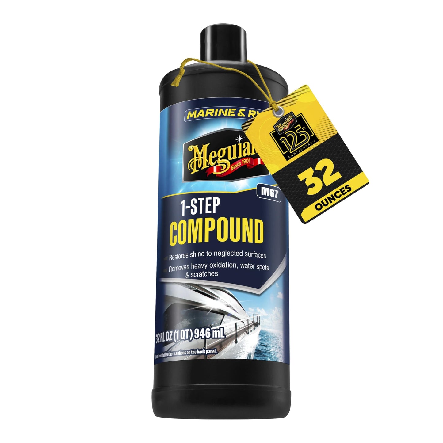 Meguiar’s Marine/RV One Step Boat Compound, Oxidation Remover, Boat Water Spot Remover, Also Removes Stains and Scratches, Restores Color and Shine to Fiberglass Gel Coat Finishes, 32 Oz