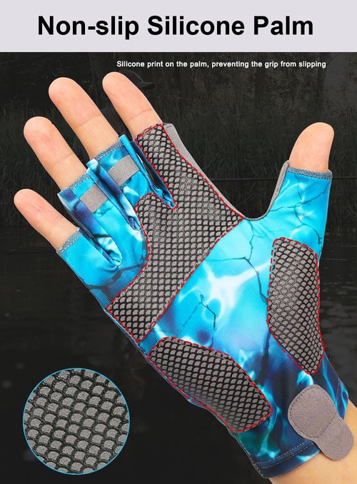 SUJAYU Fishing Gloves - Men & Women's UV Sun Protection Gloves for Kayak, Sailing, Paddling & Rowing - Fly Fishing Accessories (Blue, Medium)