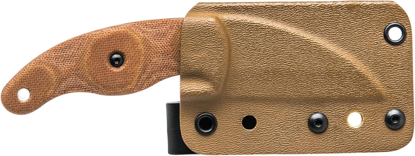 Tops Knives Little Bugger Full Tang Fixed Blade- Tumble Finish Blade Finish- Coyote Tan Kydex Sheath