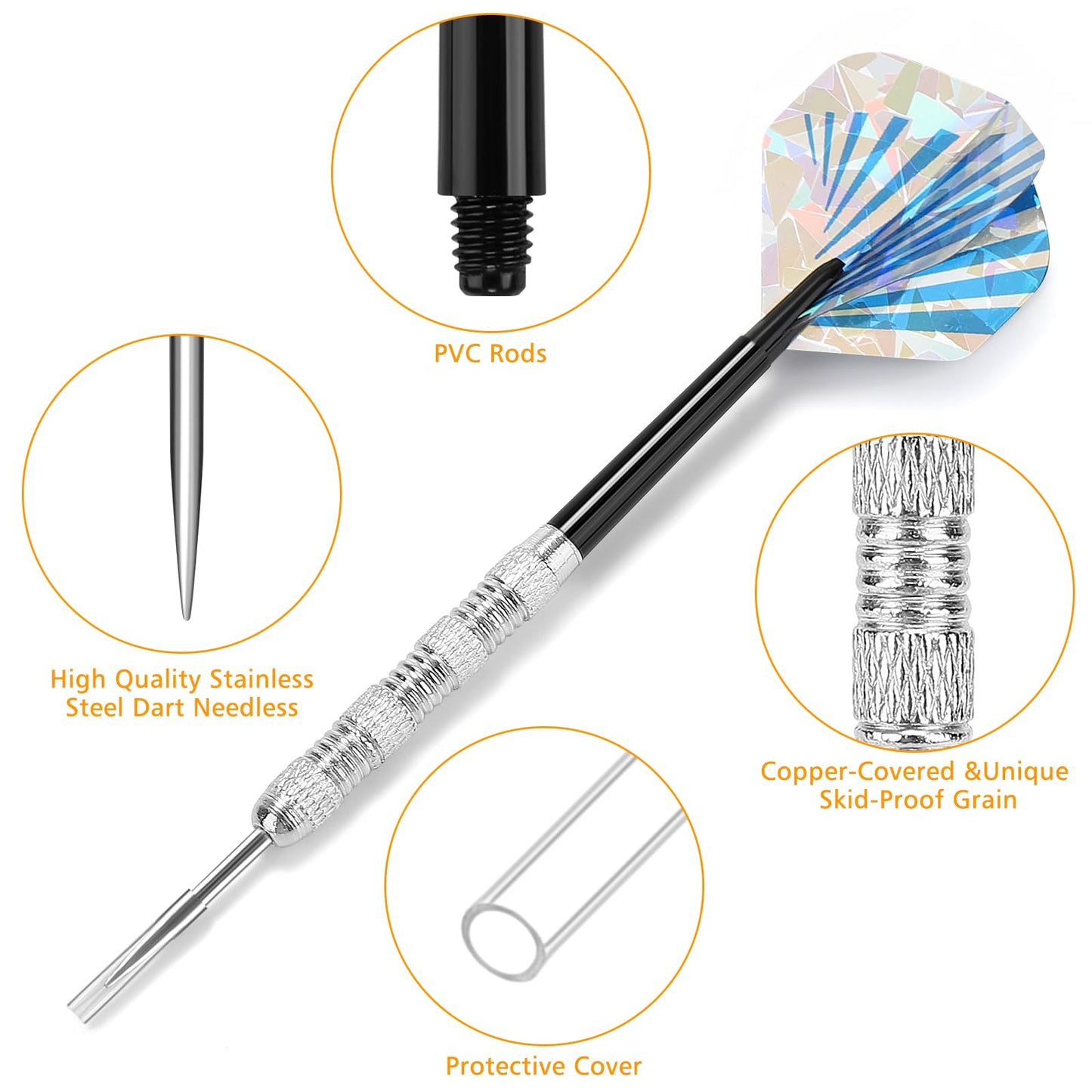 Accmor Metal Tip Darts, Steel Tip Darts, 14 Grams Professional Metal Darts, Darts Metal Tip Set, Metal Darts for Dartboard, 18 pcs ﻿