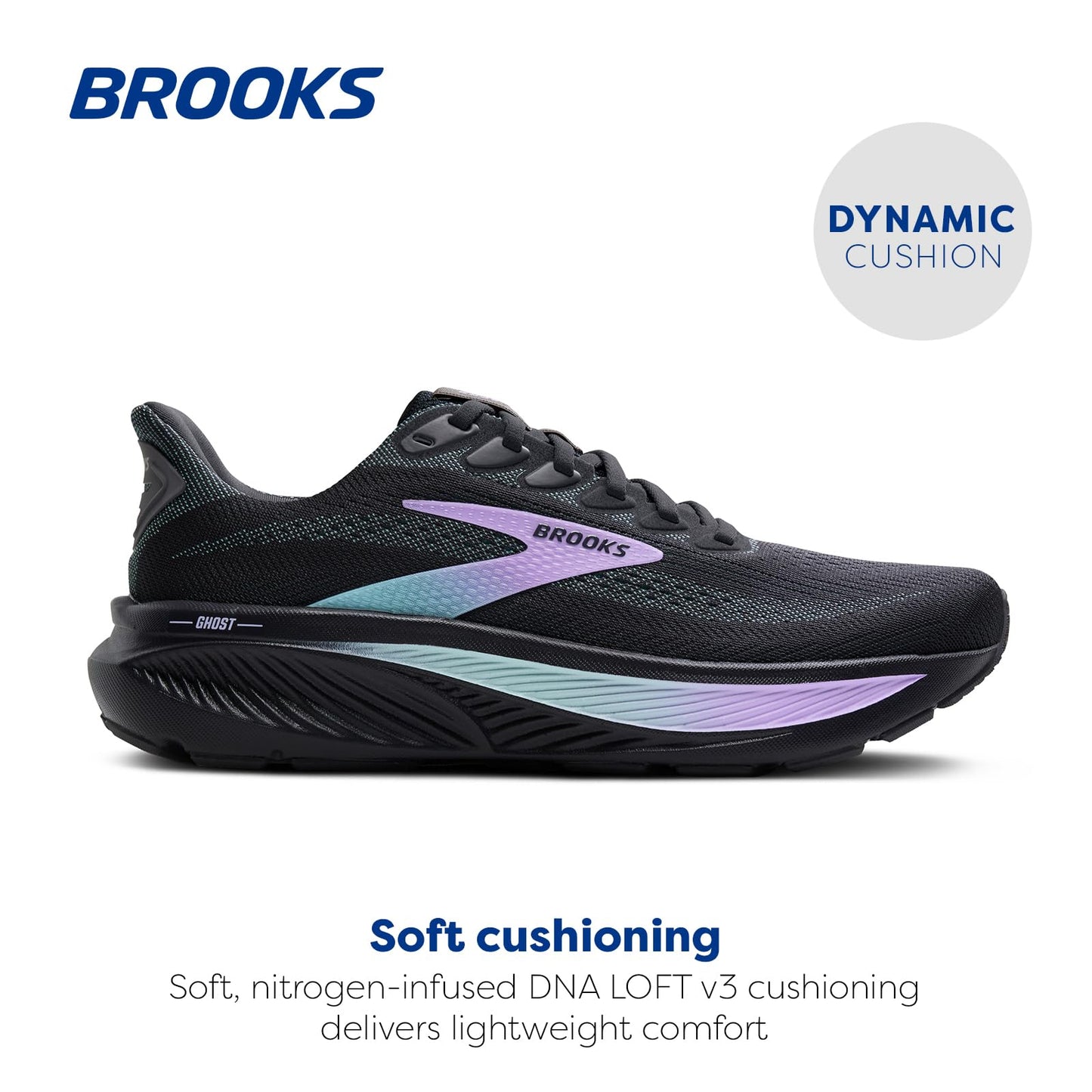 Brooks Women’s Ghost 17 Neutral Running Shoe - Grey/Clearwater/Purple - 9 Medium