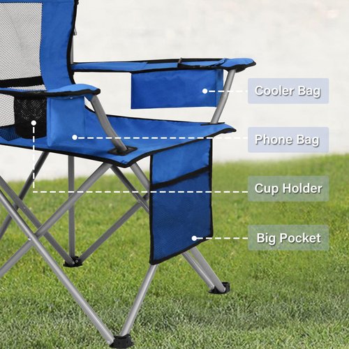 PLKO Camping Chairs with Canopy, Portable Quad Lawn Chair for Adults, Folding Recliner Chair with Cup Holder Outdoor Events and Shade- Support 330 LBS，Light Blue