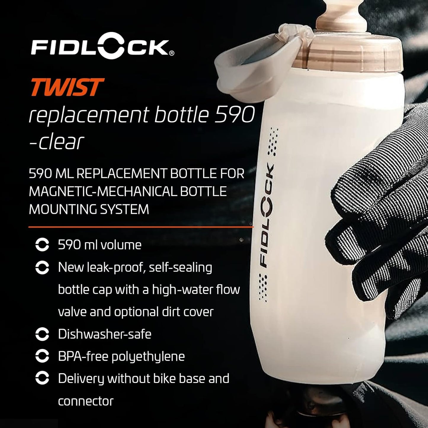 FIDLOCK Twist Replacement Bottle 450ml/15oz | Includes Twist Bottle Only (Twist Base Not Included) | Smoke