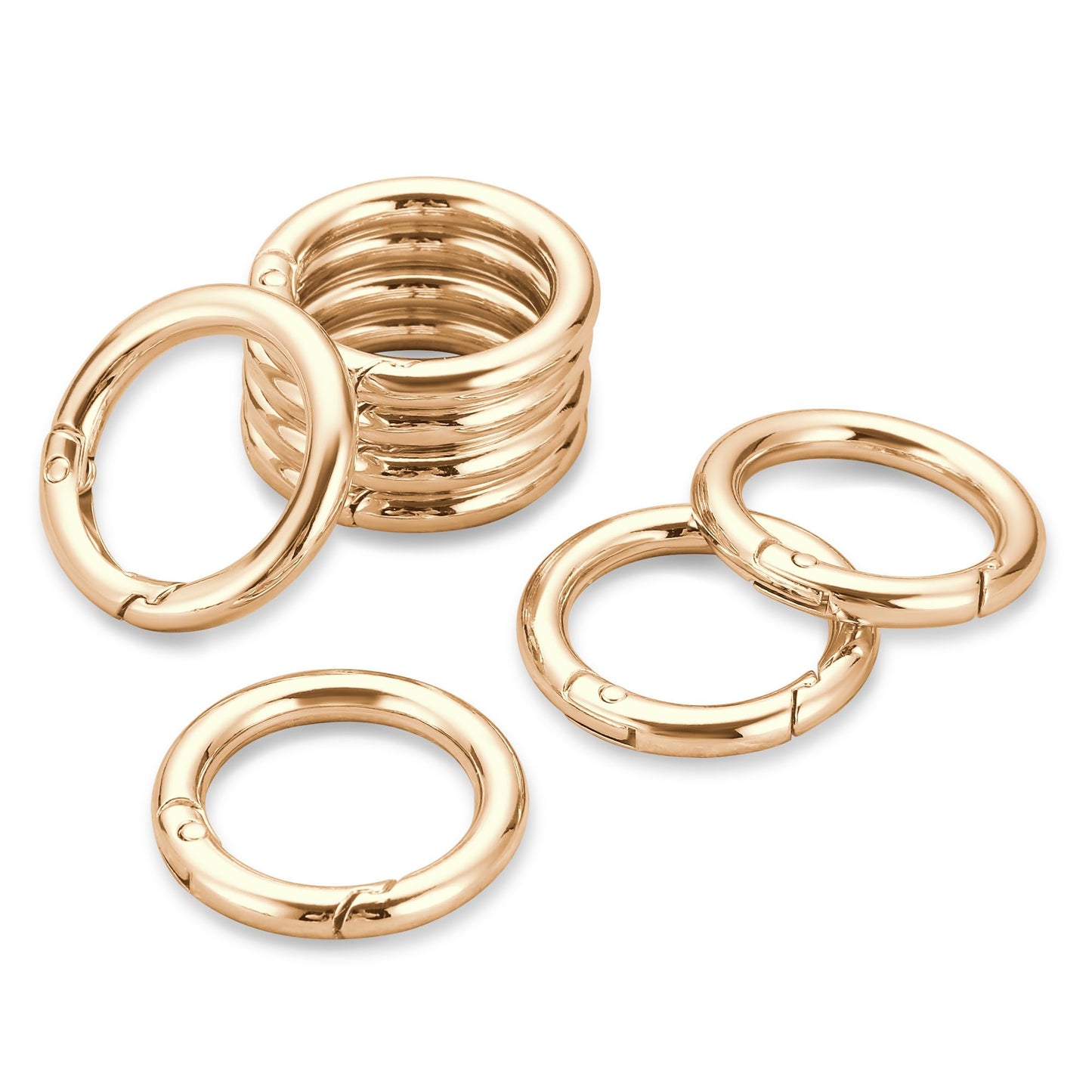 Gkeygo Key Ring Clip, 1 Inch Keychain Rings, 8 Pack Round Carabiner Clip for Keys, Buckle, Bags, Purses - Key Chain Hooks Replacement Keychains Lanyard DIY Crafts, Light Gold