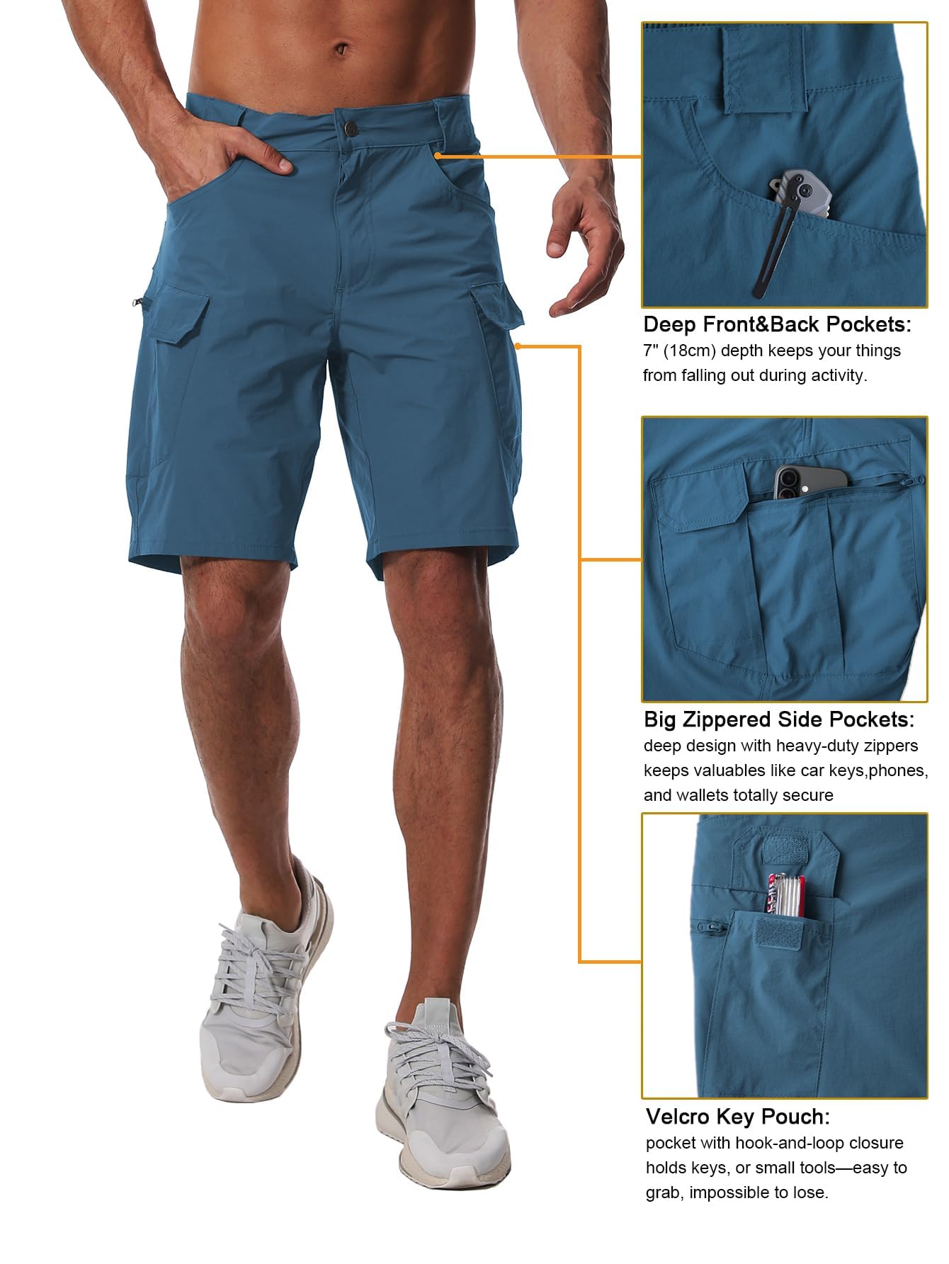 AUTIWITUA Men's Hiking Cargo Shorts Quick Dry 9" Lightweight Tactical Work Shorts with Pockets(No Belt) Blue