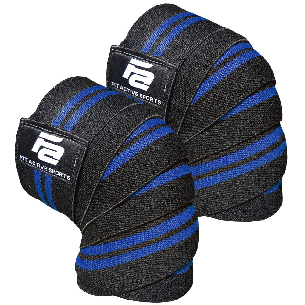 Fit Active Sports Knee Wraps for Weightlifting – 72” Elastic Knee Support Straps with Non-Slip Hook & Loop Closure – Knee Protection for Squats, Powerlifting, Cross Training – 1 Pair