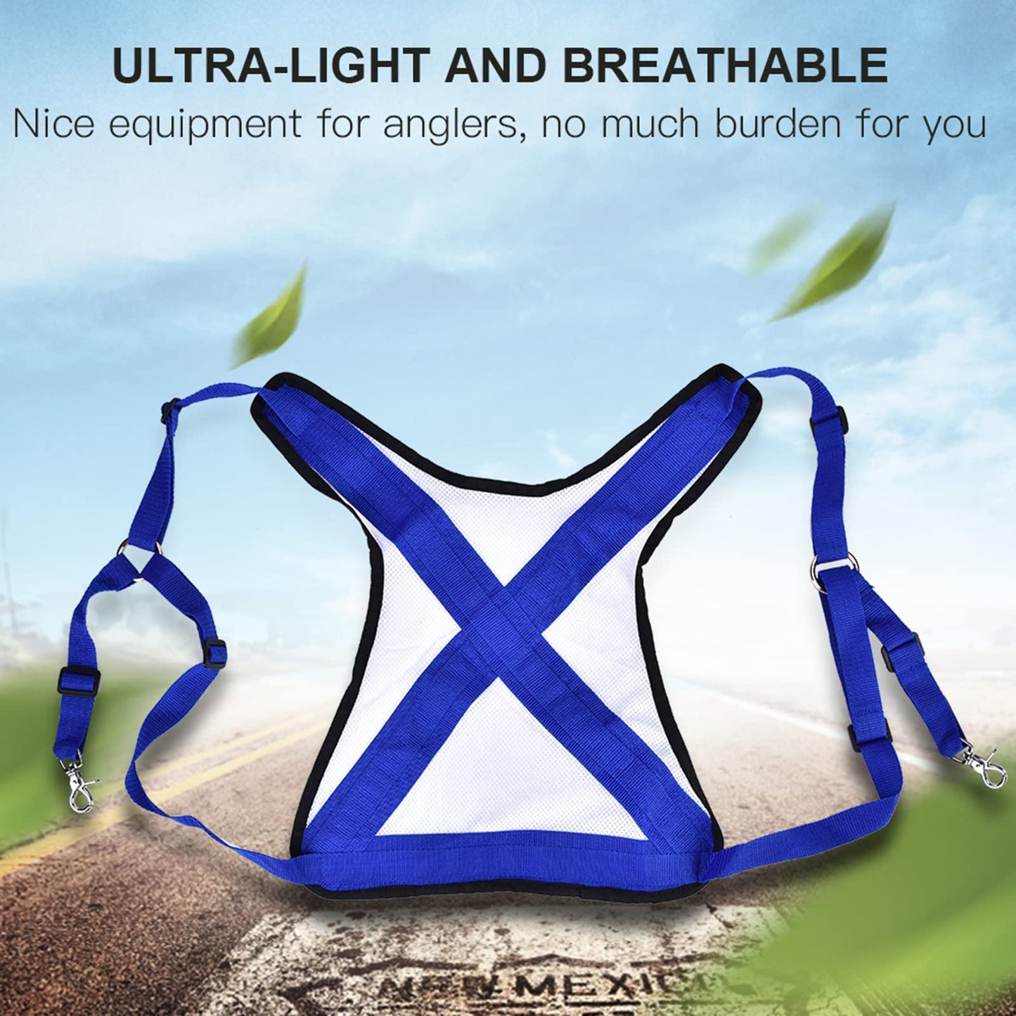 Frdhee Fishing Shoulder Back Harness, Adjustable Fishing Fighting Belt Sea Fishing Rod Holder Vest for Fishing Big Fish, Small, Blue