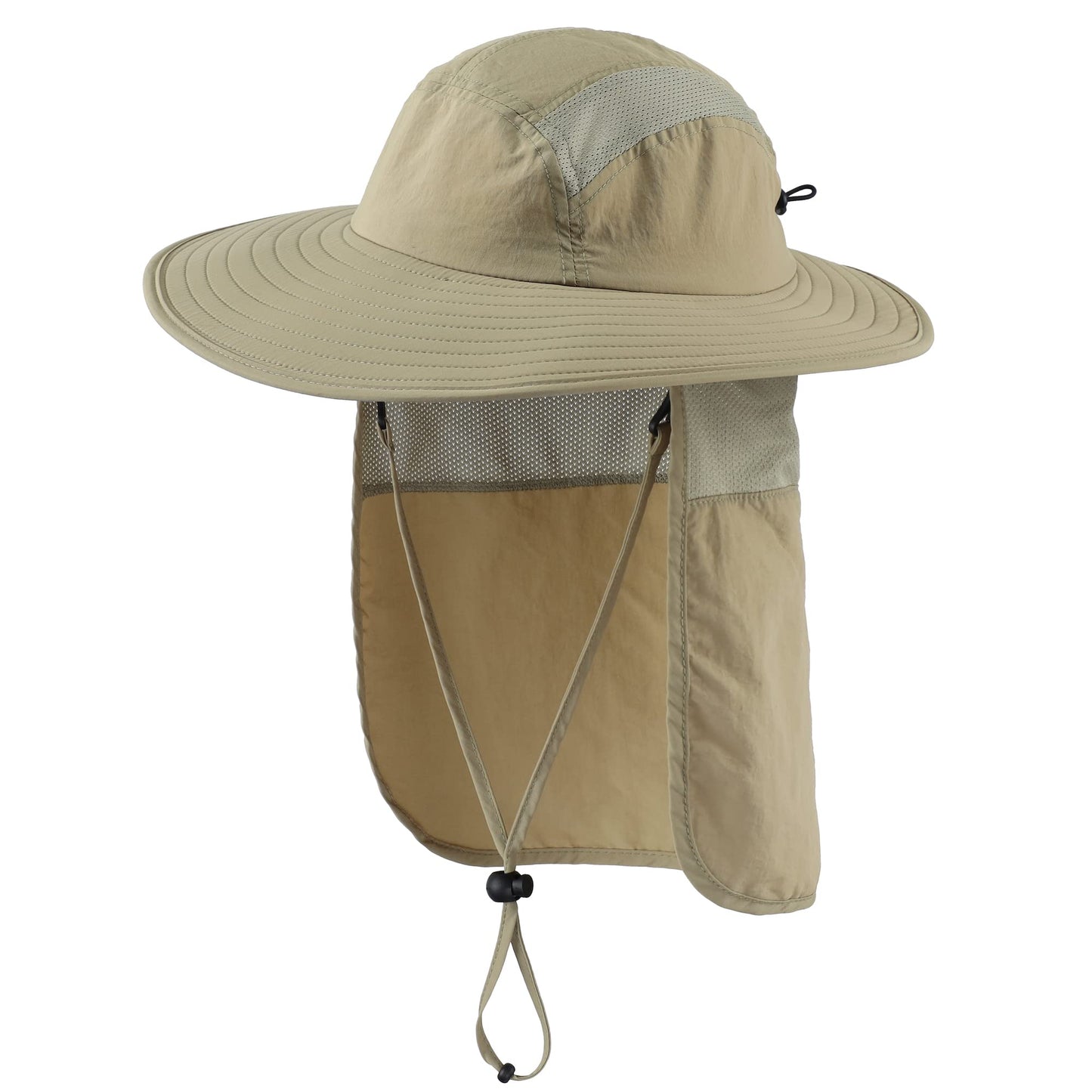 Home Prefer Mens UPF 50+ Sun Protection Cap Wide Brim Fishing Hat with Neck Flap (Light Vert Khaki)