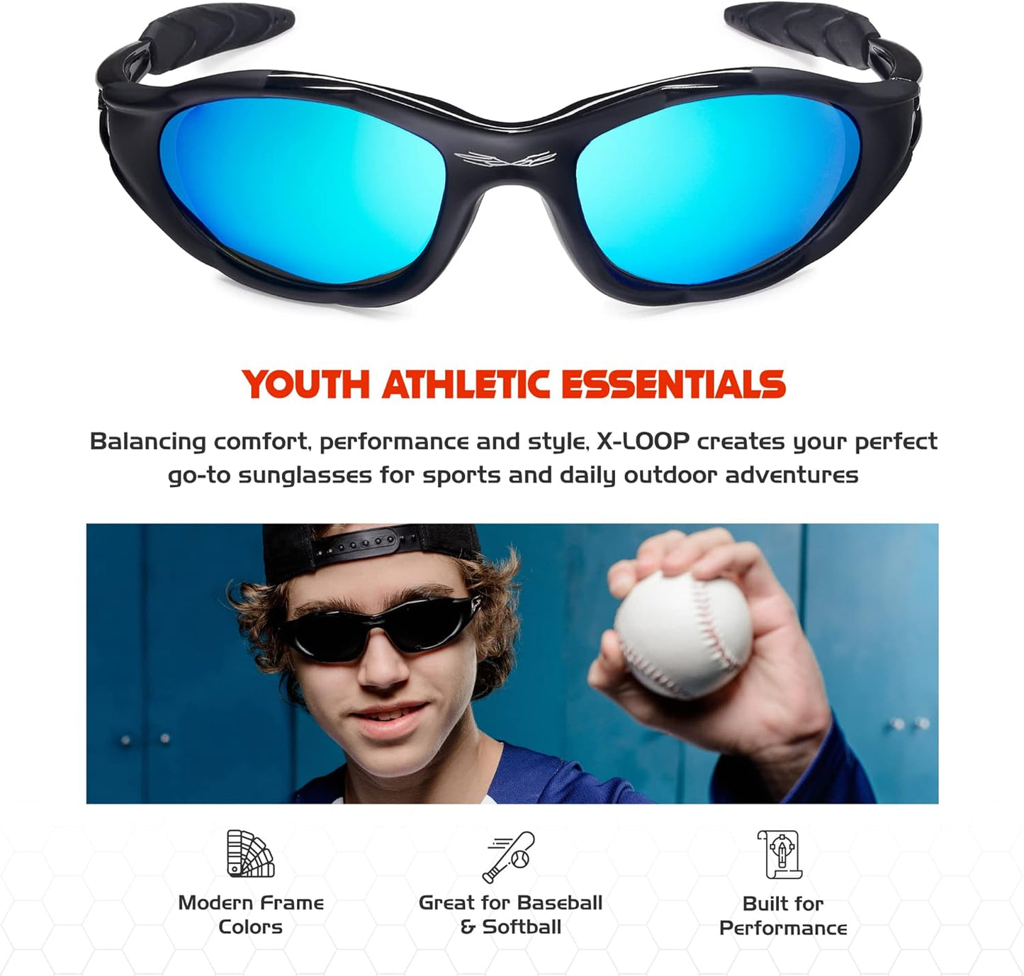 Polarized Youth Sports Sunglasses for Boys & Teens (Ages 8-16) - UV400 Baseball Wraparound