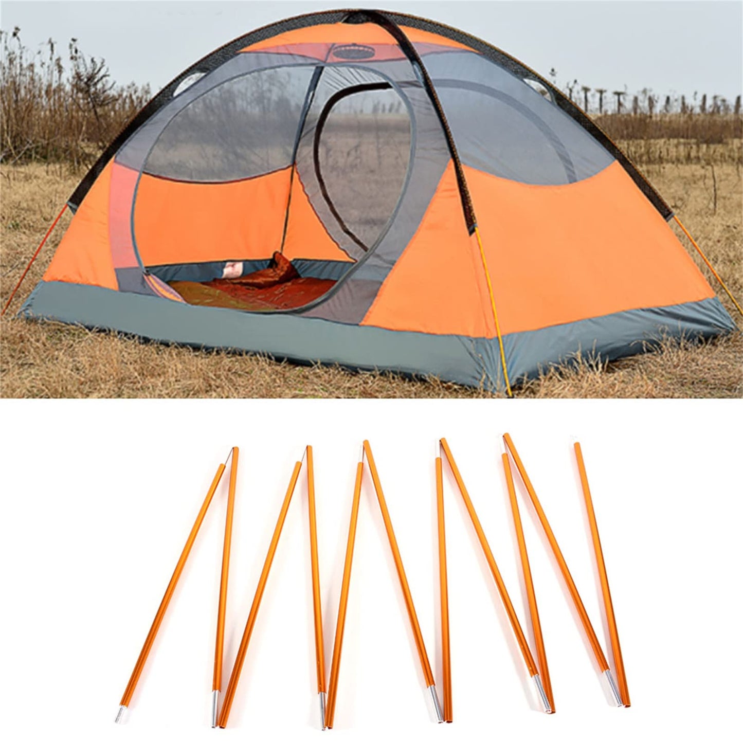 2pcs Tent Poles Replacement 13.28ft, Aluminum Tent Pole Repair Kit, 11 Segments Flexible Tent Poles for Camping Hiking Backpacking Tent, Rod Diameter 0.33 inch / 8.5mm