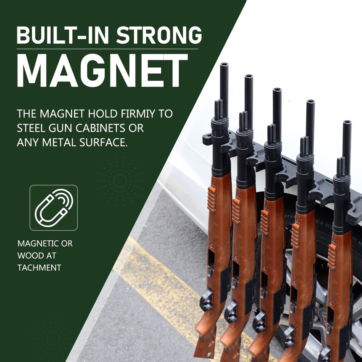 Adoreal 2PCS Magnetic Rifle Rack, 5 Slots Durable Rubber Gun Rack for Gun Storage, Magnetic Gun Holder in Gun Cabinet, Shotgun Rifle Barrel Rest Gun Safe Organizer Indoor Gun Racks