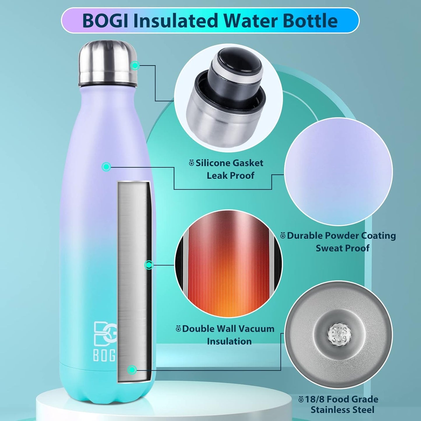17oz Insulated Stainless Steel Water Bottle | Leak-Proof | Hot Pink for Outdoor Sports