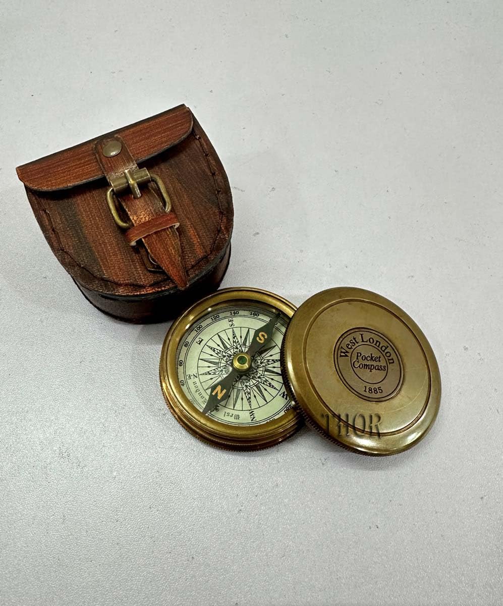 Antique Brass Pocket Compass with Leather Case Gifts | Engraved Compasses for Graduation, Him, Her, Husband, Dad, Son/Friends Compass for Camping, Hiking, Touring