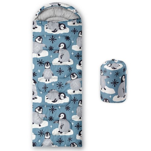 Datura home Kids Sleeping Bag for Boys Girls,Snow Penguin Print-Lightweight Warm Portable Outdoor Indoor-Waterproof Cold Weather Resistant Sleeping Bag for Camping Hiking(Snow Penguin)