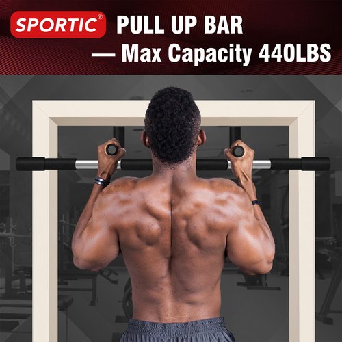 Pull Up Bar for Doorway | No-Screw Portable Chin Up Bar | Heavy Duty Steel Up to 440 lbs | Multi-Function Home Gym with Foam Grips | Easy Install Door Frame Pull-Up Bar