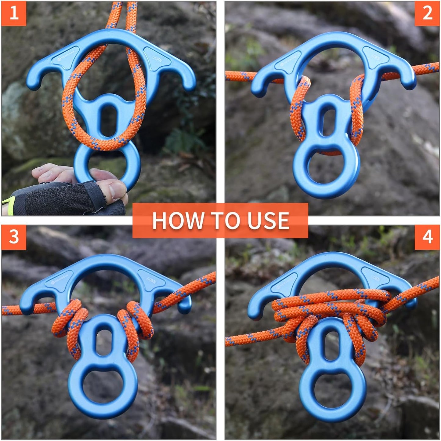 NewDoar 50KN 11000 LBF Rescue Figure,8 Descender Large Bent-Ear Belaying and Rappelling Gear Belay Device for Rock Climbing, Aerial Dance,Ziplining and Peak Rescue 7075 Aluminum Alloy