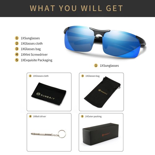 SUNGAIT Men's HD Polarized Sunglasses for Driving Fishing Cycling Running Metal Frame UV400 SGT177-QBL