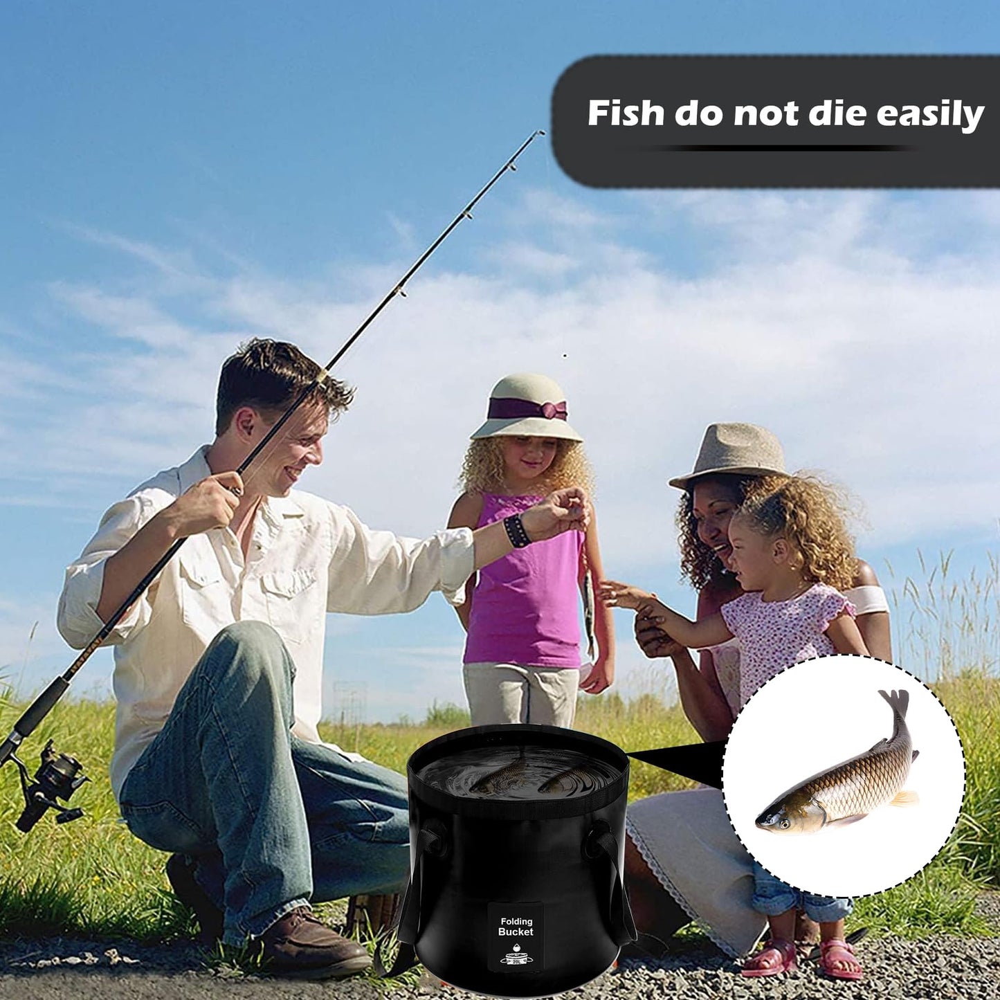 Collapsible Bucket with Handle, Lightweight Folding Water Container, Portable Collapsible Bucket for Fishing, Camping, Hiking, Backpacking, Outdoor Survival, Car Washing Black 20L