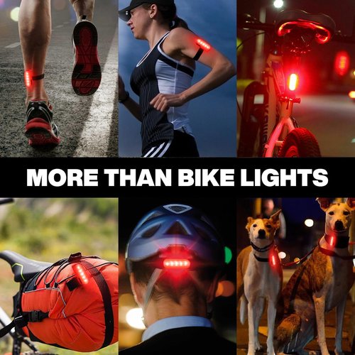 LED Safety Lights Bike Taillights, Bright Red/Green Bicycle Rear Cycling Safety Flashlight, USB C Rechargeable 4 Light Mode Options for Runners, Dogs, Boat, Bike, Walking