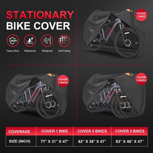 Comnova 3 Bike Cover - Outdoor Stationary Waterproof and Heavy Duty 600D Covers, Bicycle eBike, Mountain, Road, Hybrid, Beach Cruiser Storage