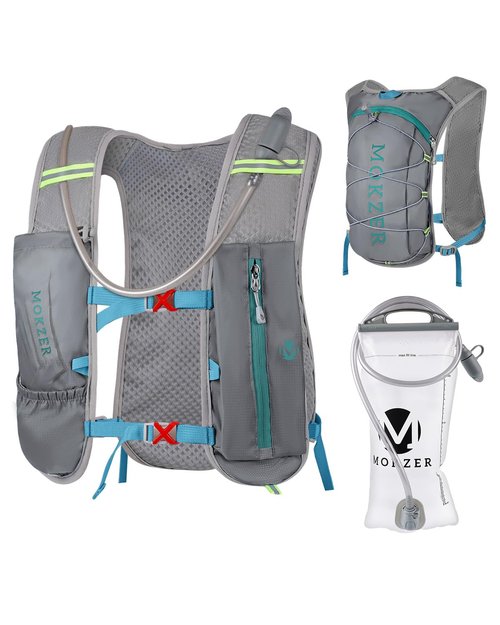 Mokzer Running Hydration Vest with a 2L Water Bladder, Hydration Pack Lightweight Water Backpack for Running Hiking Cycling Marathon Trail for Men Women (Grey (5L) - with a 2L Water Bladder, 5L)