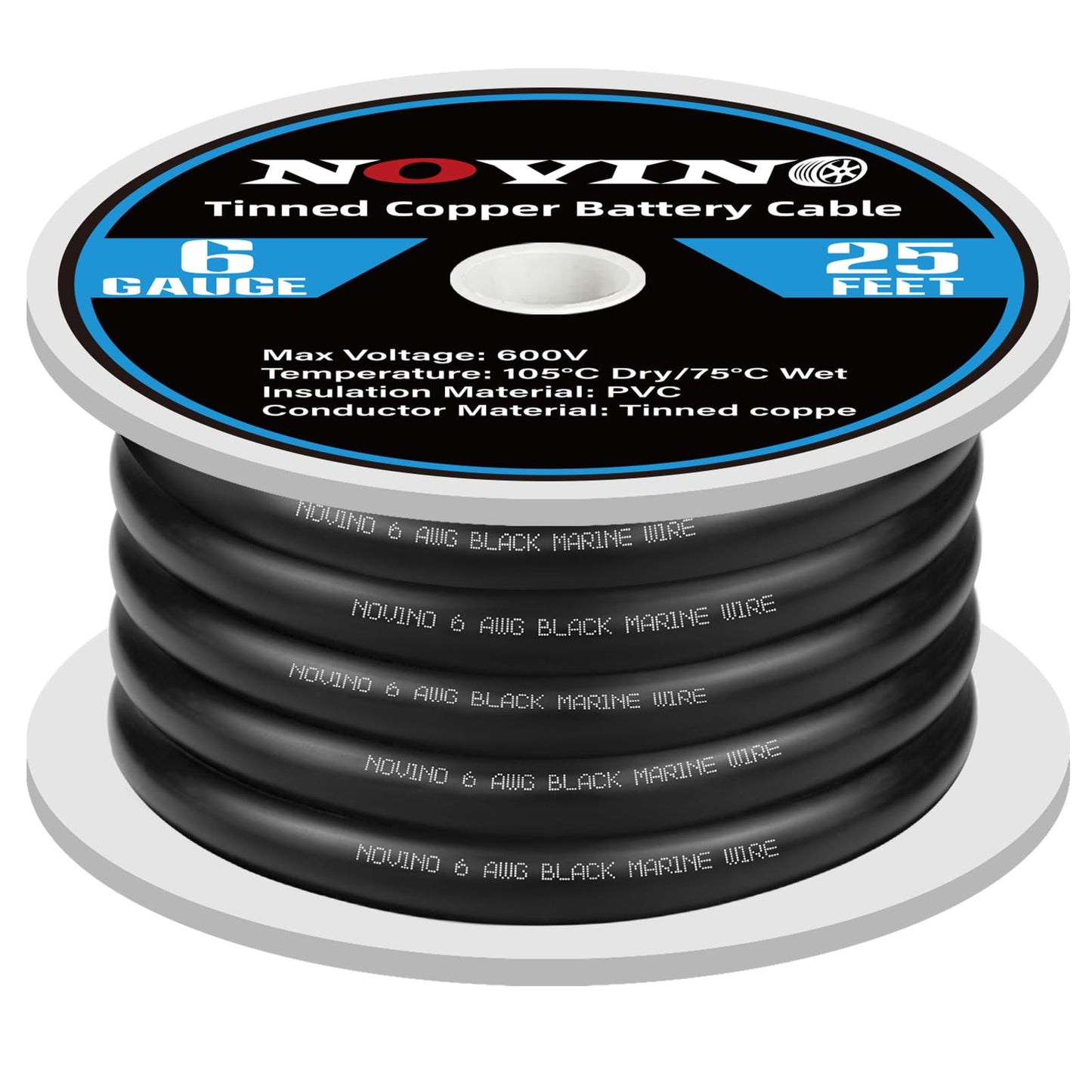 6 Gauge Marine Battery Cable,600V 6 AWG 25ft Tinned Copper Battery Cable for Boat Wiring Marine Automotive RV Camper Trailer Car Truck Motorcycle Kubota Tractor