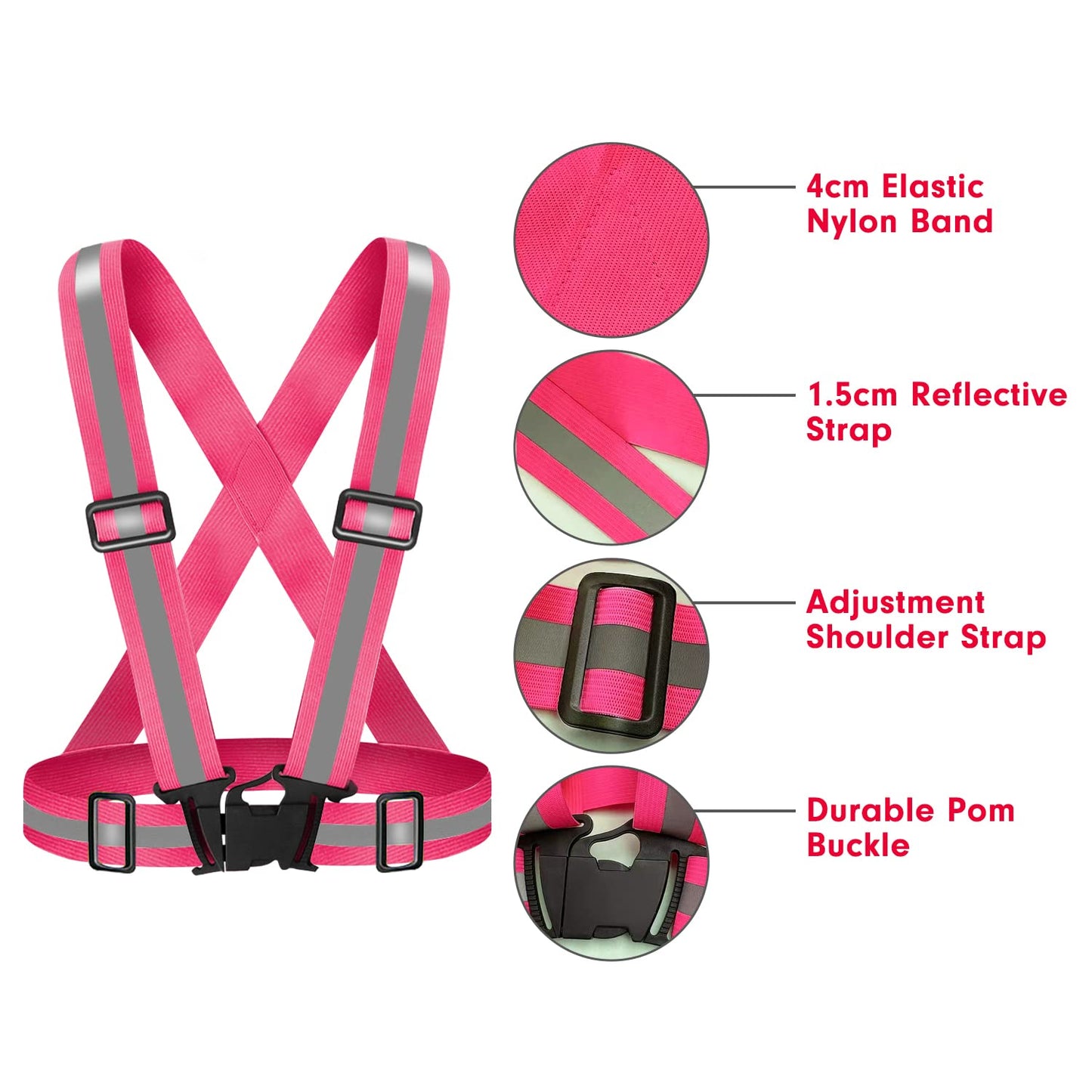 Fepdiu High Visibility Reflective Vest Safety Vest Running Reflective Gear Adjustable Reflective Vest for Walking,Jogging,Hiking,Night Cycling (Pink)