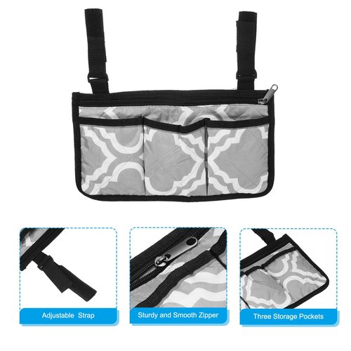 PATIKIL Chair Armrest Organizer, Waterproof Beach Chair Hanging Storage Pouch Arm Rest Magazine Snack Bag with 4 Pockets for Camping Outdoors, Grey White