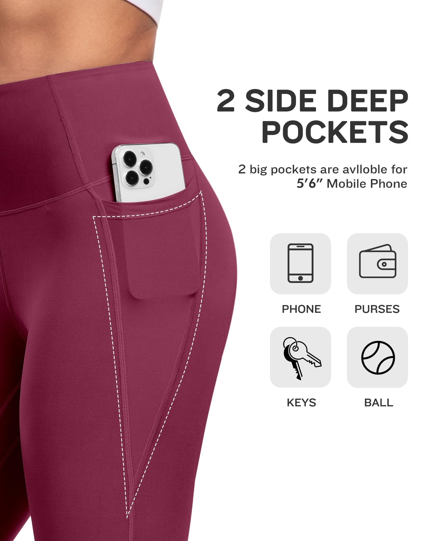 NORMOV 4 Packs Yoga Leggings with Pockets for Women, Soft High Waisted Tummy Control Workout Pants(Black/Dark Gray/Burgundy/Navy,XL)