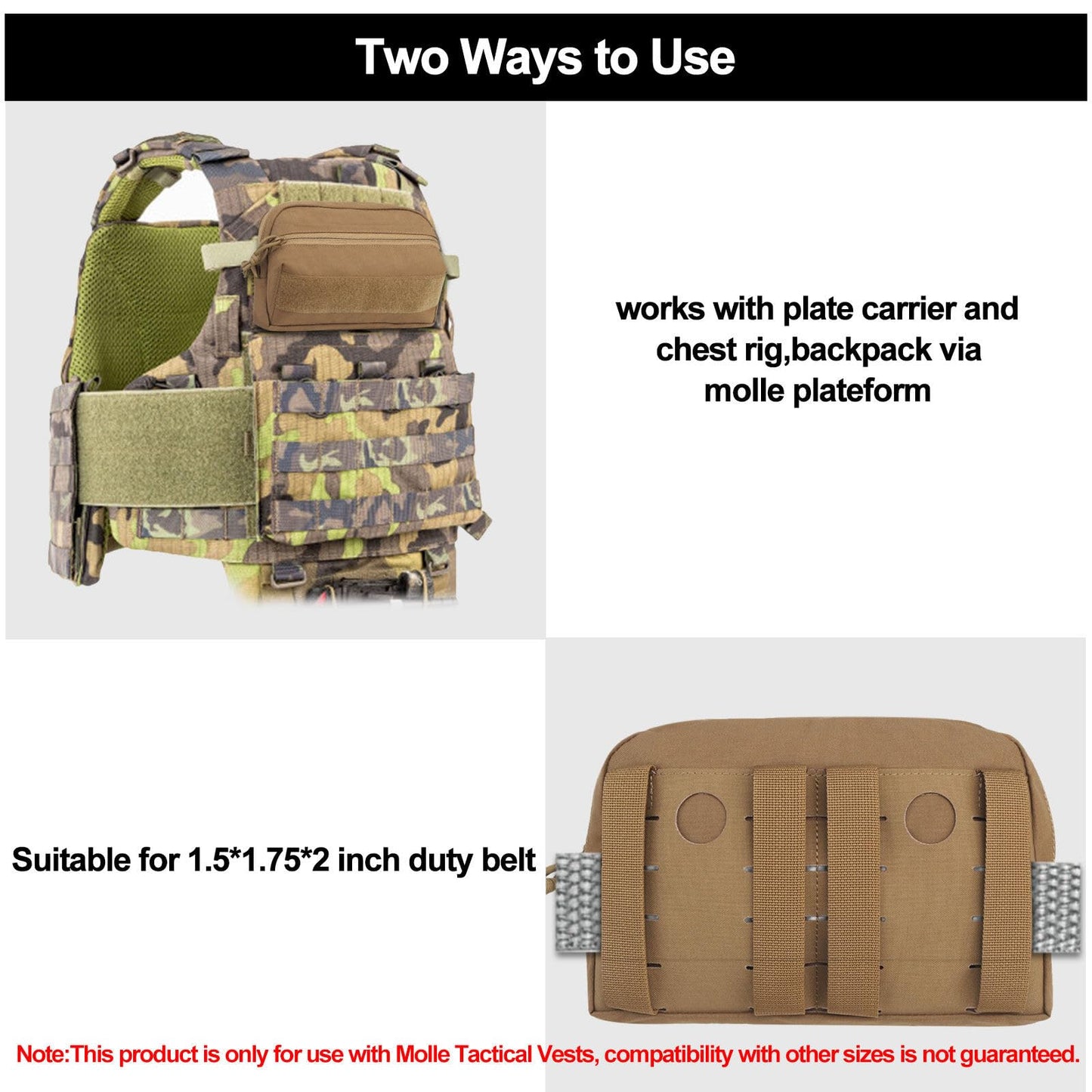 AOUTACC Tactical MOLLE Pouch,Molle Admin Pouch, Zippered Organizer Pocket,Chest Rig Molle Bag for Tactical Vest and Organizer Panel-Brown