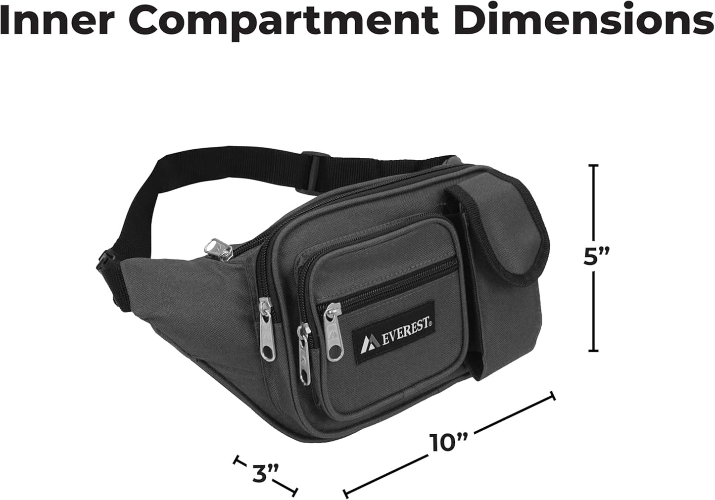 Everest Multiple Pocket Waist Pack, Black, One Size,044MDH-BK